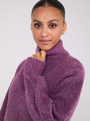 Melange Diamond Honeycomb Stitch Sweater Raspberry