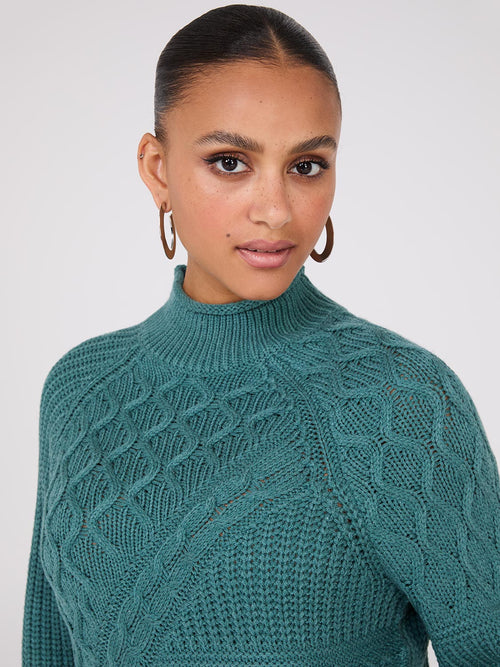 Multi Cable Knit Mock Neck Sweater