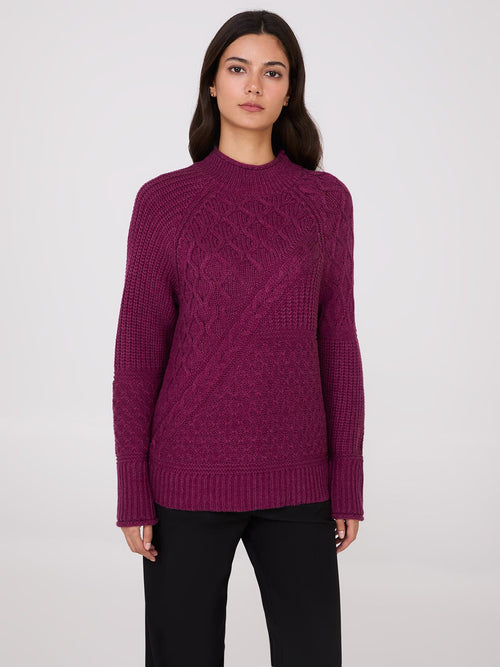 Multi Cable Knit Mock Neck Sweater