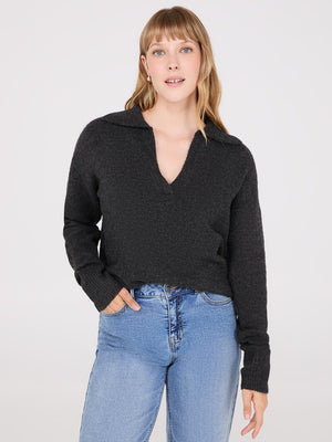 Johnny Collar Long Sleeve Sweater Charcoal