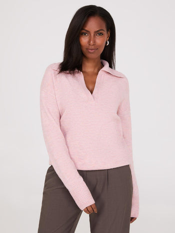 Johnny Collar Long Sleeve Sweater Pink Dust