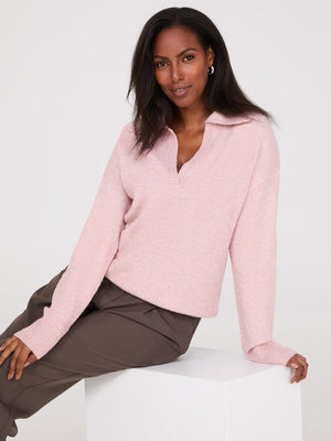 Johnny Collar Long Sleeve Sweater Pink Dust