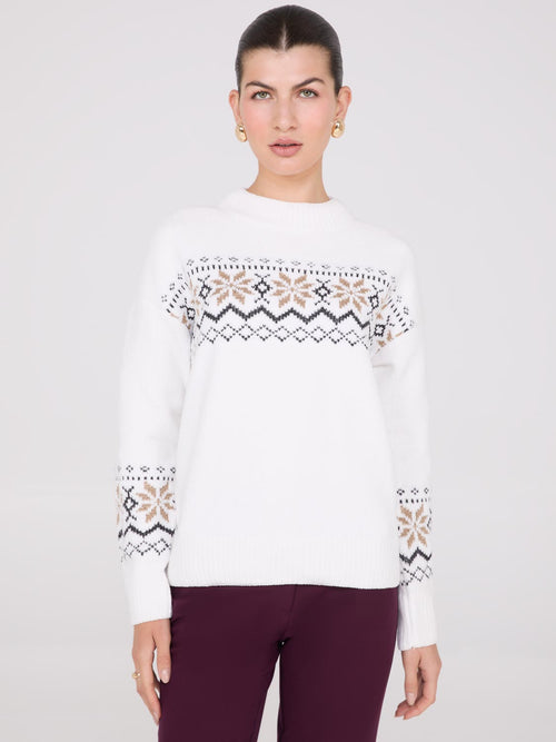 Fair Isle Mock Neck Chenille Sweater