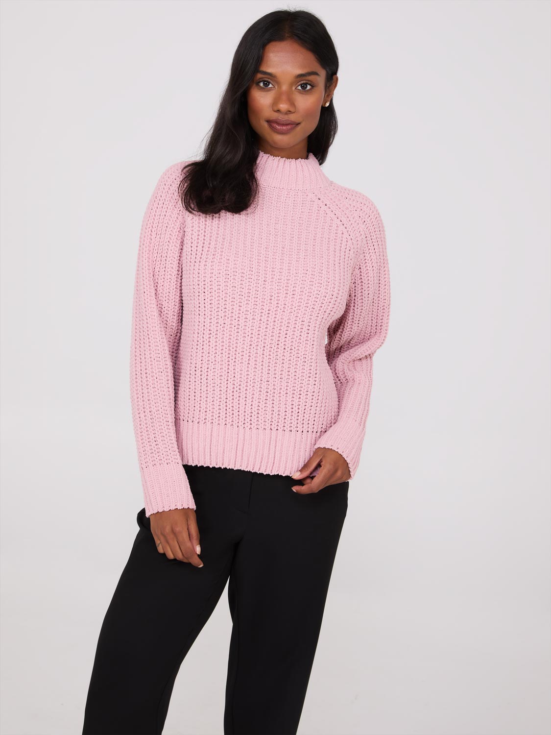 Mock Neck Chenille Sweater Shaker Stitch Suzy Shier