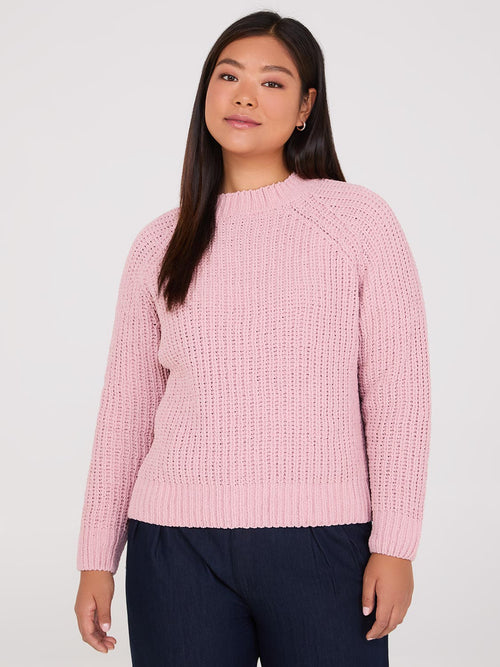 Mock Neck Shaker Stitch Chenille Sweater