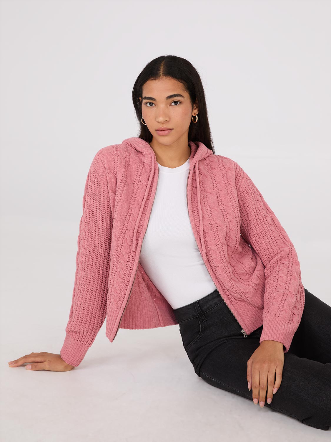 Cable Knit Zip-Up Hoodie | Suzy Shier