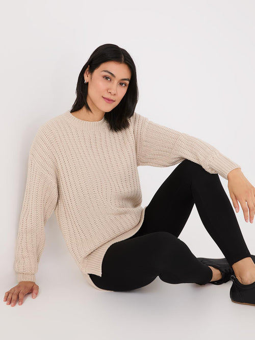 Shaker-Stitch High-Low Sweater