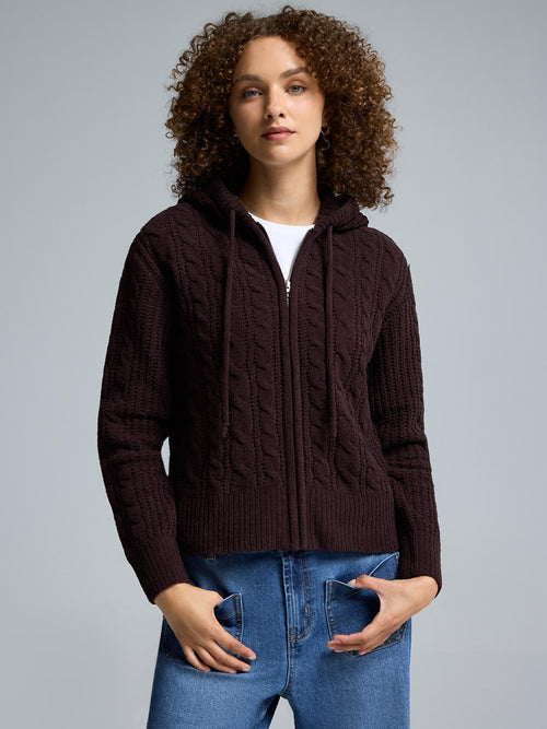 Cable Knit Zip-Up Hoodie