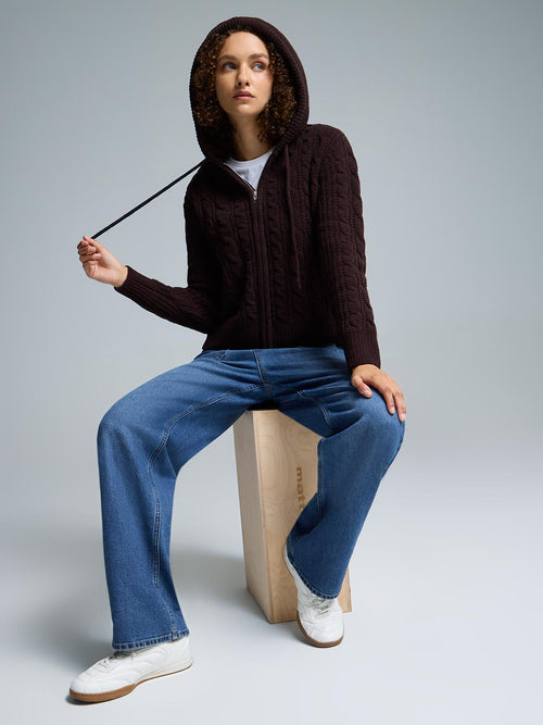Cable Knit Zip-Up Hoodie