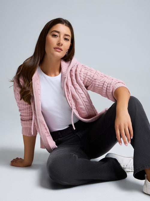 Cable Knit Zip-Up Hoodie