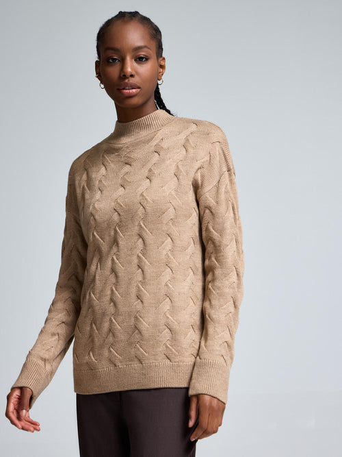 Basketweave Mock Neck Sweater