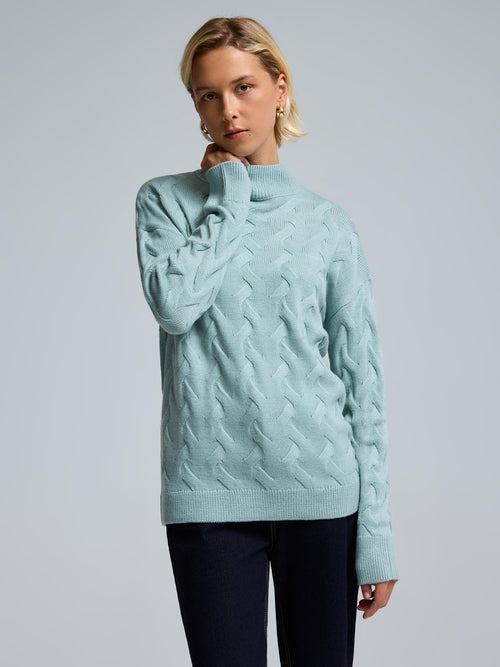 Basketweave Mock Neck Sweater