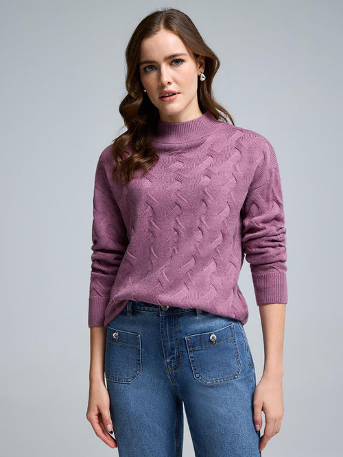 Basketweave Mock Neck Sweater
