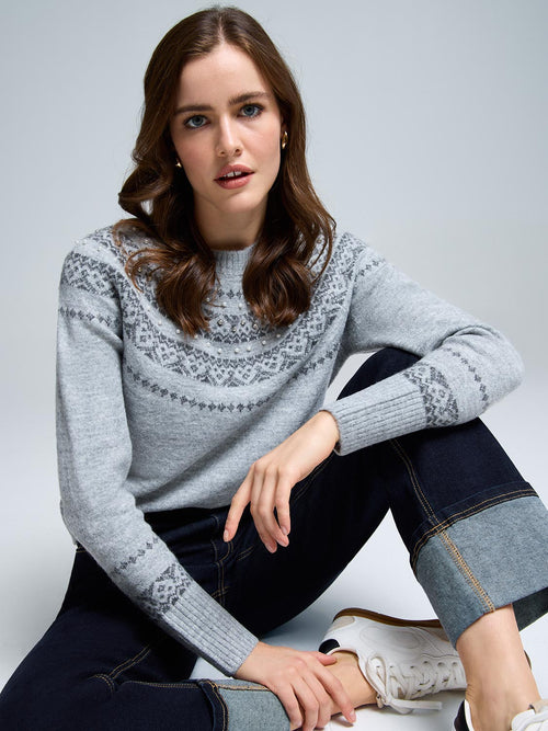 Pearl & Rhinestone Embellished Fair Isle Sweater