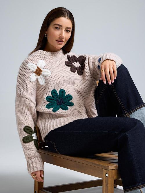 Floral Shaker Stitch Sweater