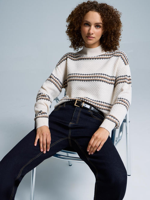 Ribbed Mock Neck Striped Sweater