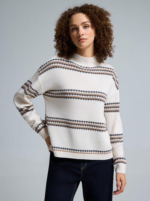 Ribbed Mock Neck Striped Sweater
