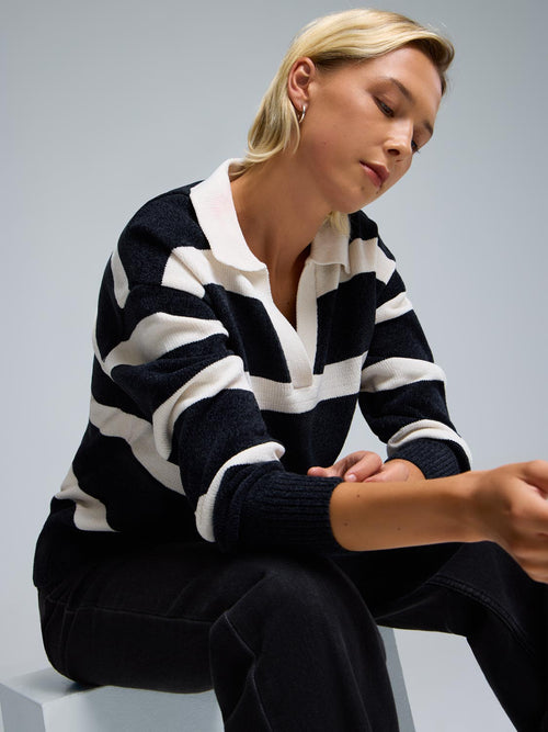Johnny Collar Striped Chenille Sweater