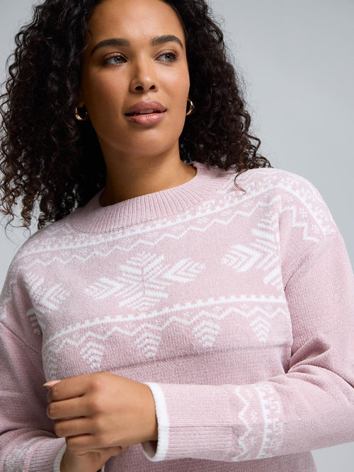 Fair Isle Mock Neck Chenille Sweater