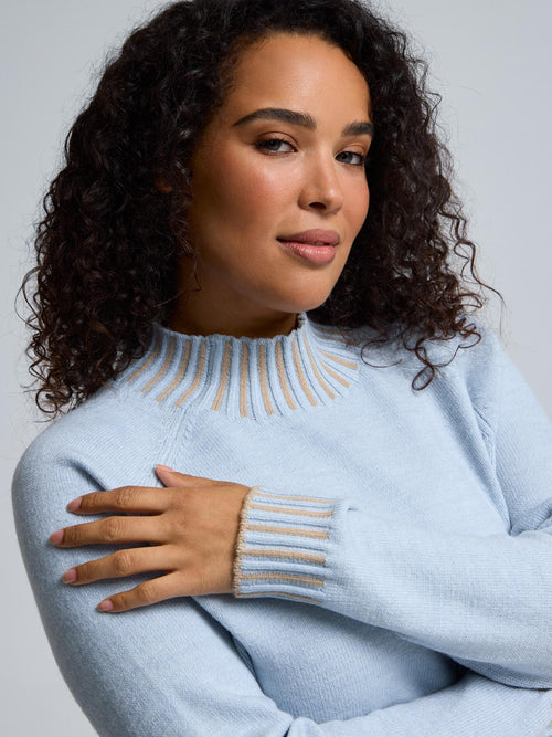 Contrast Stitch Mock Neck Sweater