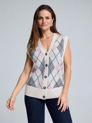 Veste en laine à losanges boutonnée sur le devant Grey