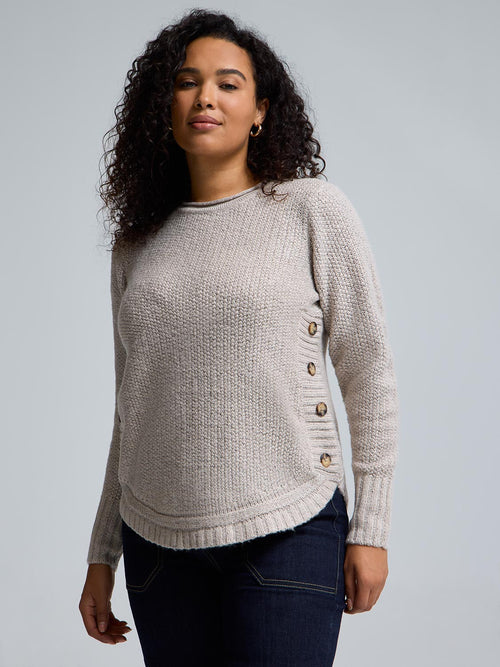 Button-Detail Rounded Hem Sweater