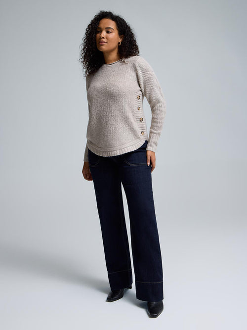 Button-Detail Rounded Hem Sweater