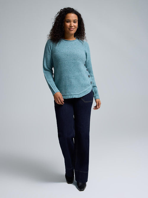 Button-Detail Rounded Hem Sweater