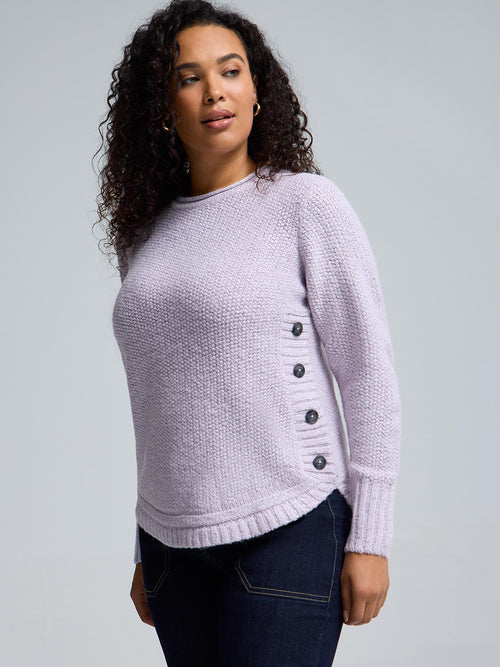 Button-Detail Rounded Hem Sweater