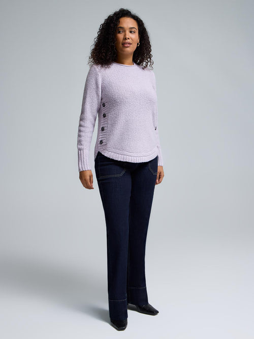 Button-Detail Rounded Hem Sweater