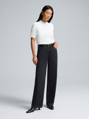 Fuzzy Mock Neck Short Sleeve Sweater Pearl