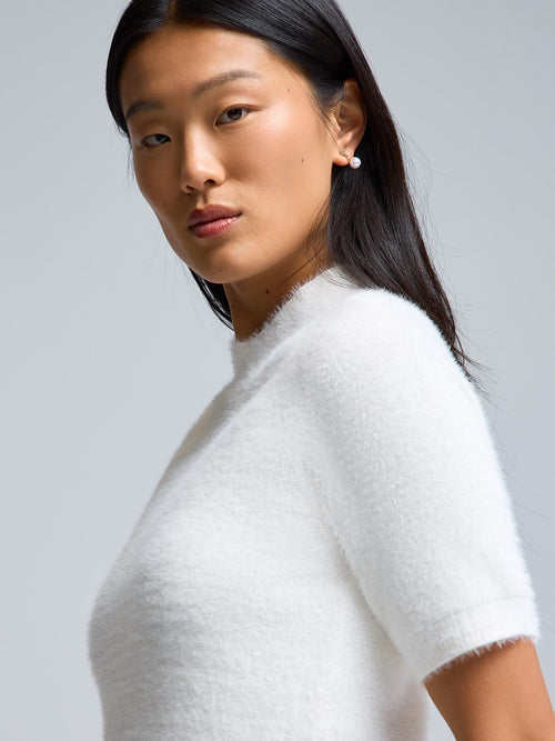 Fuzzy Mock Neck Short Sleeve Sweater