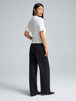 Fuzzy Mock Neck Short Sleeve Sweater Pearl