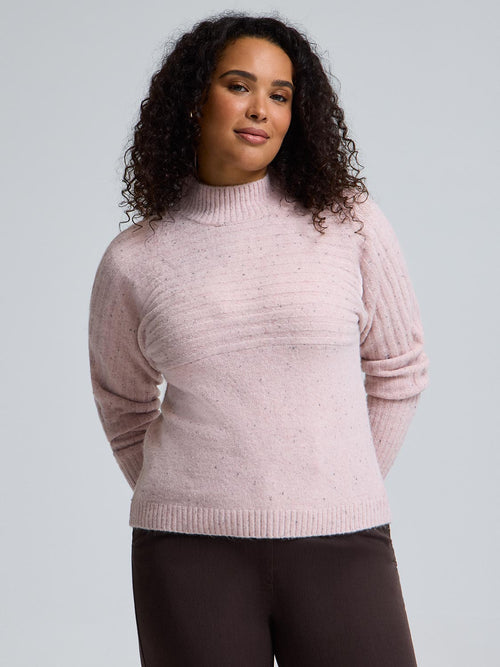 Mock Neck Dolman Sleeve Ribbed Sweater