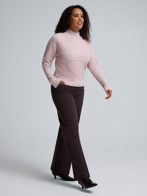 Mock Neck Dolman Sleeve Ribbed Sweater