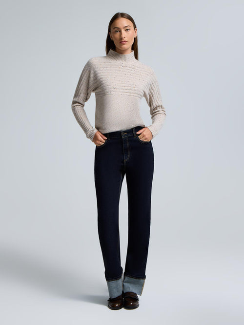 Mock Neck Dolman Sleeve Ribbed Sweater