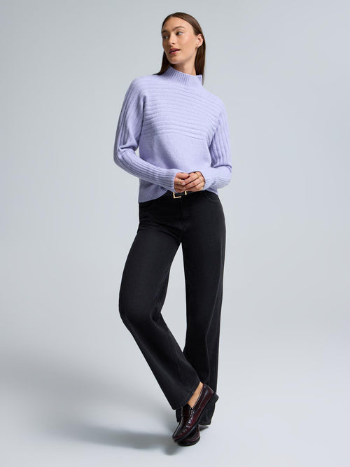 Mock Neck Dolman Sleeve Ribbed Sweater