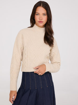 Cable Knit Mock Neck Sweater Beige