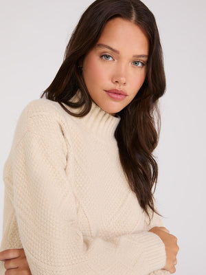 Cable Knit Mock Neck Sweater Beige