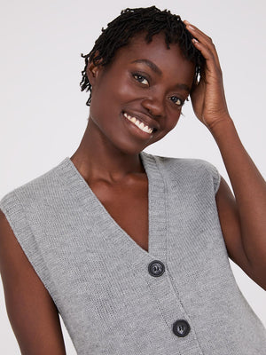 Sleeveless Button-Front Sweater Vest Grey