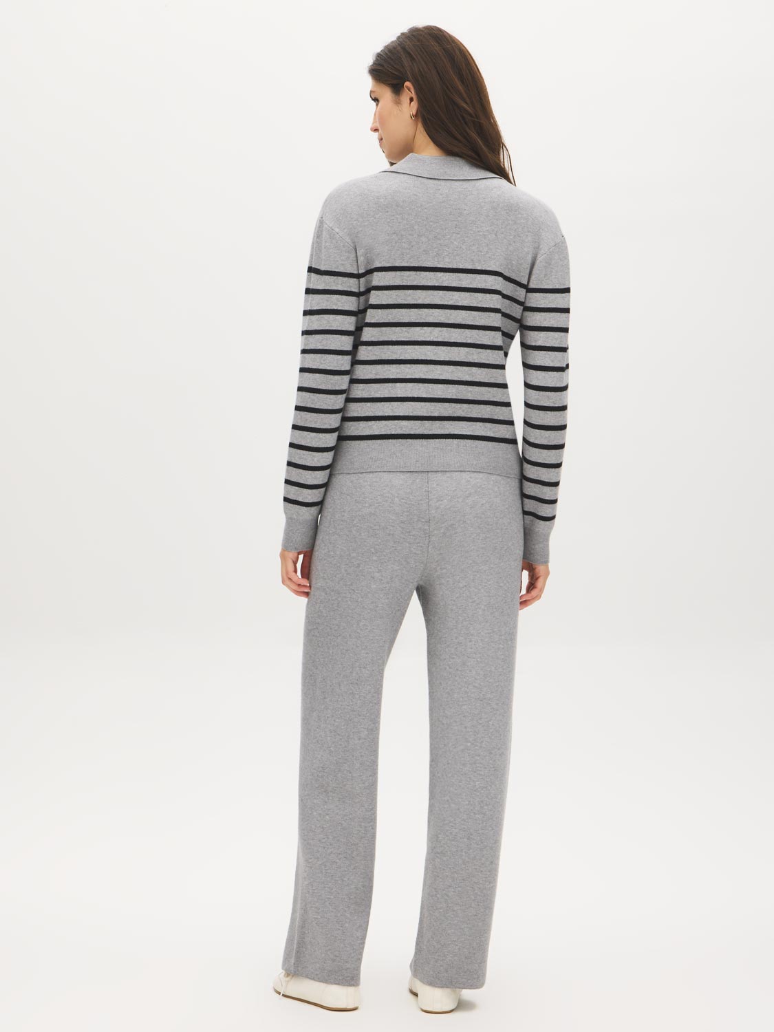 Stripped Polo Collar Sweater - Woman Wearing Classic Knit Top - Suzy Shier