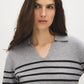 Stripped Polo Collar Sweater - Woman Wearing Classic Knit Top - Suzy Shier
