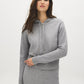 Grey Full-Zip Knit Hoodie with Rib Detail - Woman Wearing Cozy Pullover - Suzy Shier