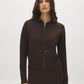 Brown Full-Zip Knit Hoodie with Rib Detail - Woman Wearing Cozy Pullover - Suzy Shier