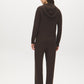 Brown Full-Zip Knit Hoodie with Rib Detail - Woman Wearing Cozy Pullover - Suzy Shier