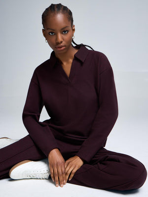 Johnny Collar Ribbed Cotton-Blend Top Rumba Red