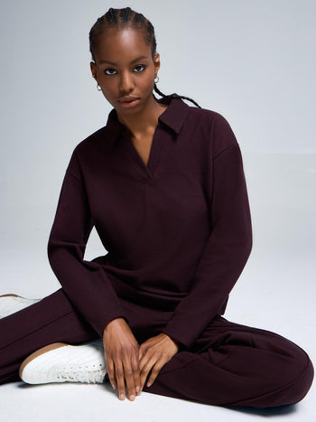Johnny Collar Ribbed Cotton-Blend Top Rumba Red