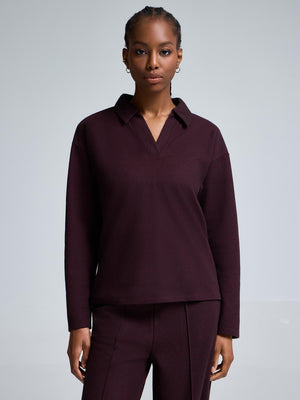 Johnny Collar Ribbed Cotton-Blend Top Rumba Red