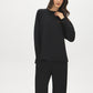 Black Cloud Fleece Tunic with Raglan Sleeves - Woman Wearing Long Sleeve Crew Neck Top - Suzy Shier