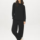 Black Cloud Fleece Tunic with Raglan Sleeves - Woman Wearing Long Sleeve Crew Neck Top - Suzy Shier